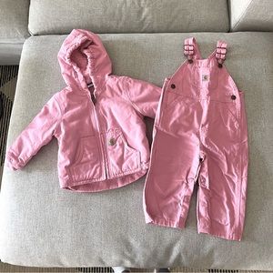 Carhartt baby girl 12M coat and overalls